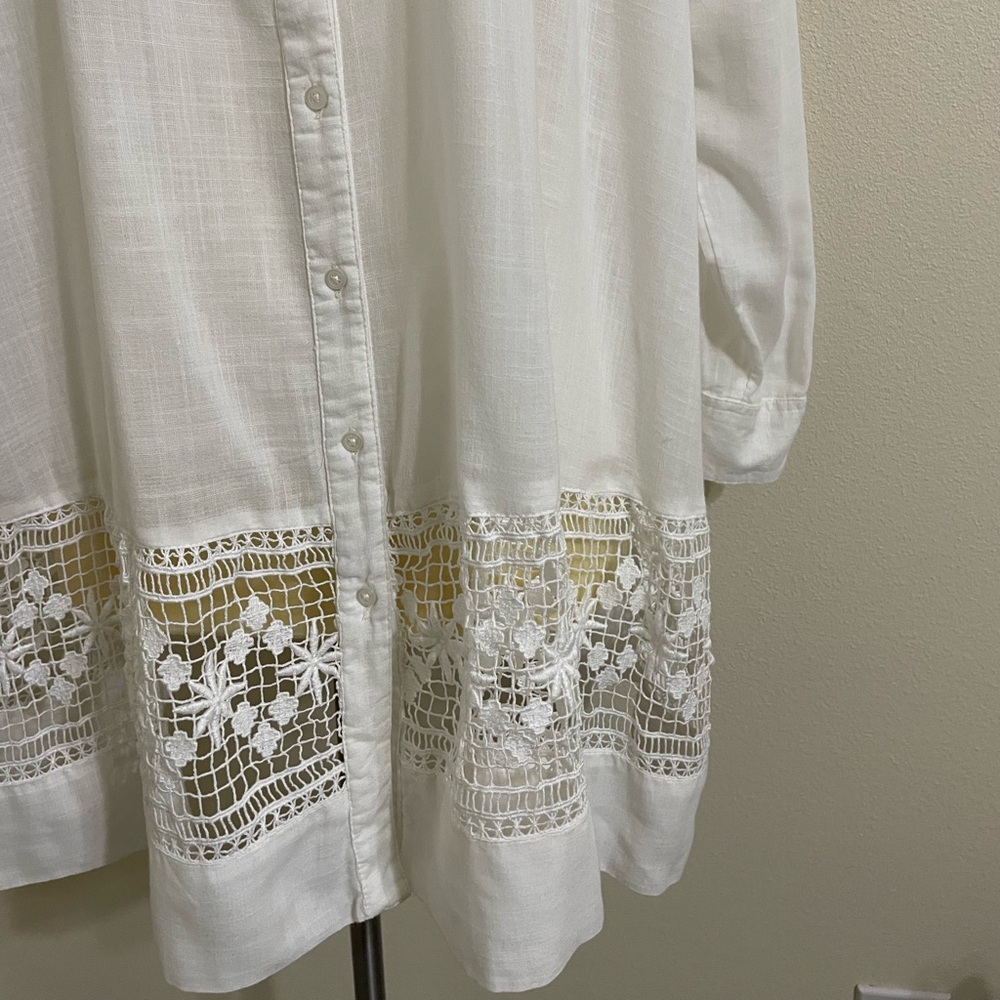 FREE PEOPLE Green Garden White Oversized Tunic Lace Edge Hem Lightly Sheer Top - Picture 10 of 16
